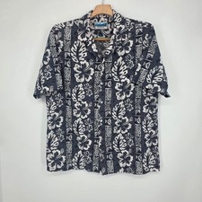Excellent of Hawaii Mens Grey White Tropical Floral Aloha Camp Shirt XL