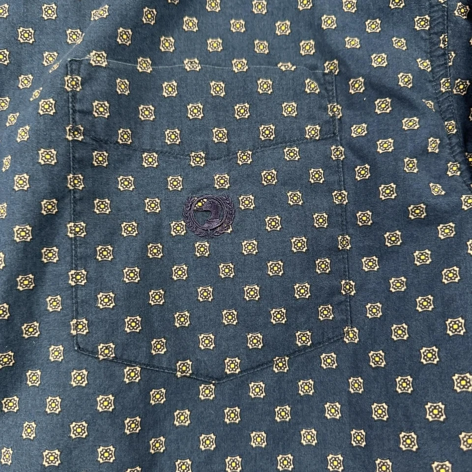 Camisa con botones cabeza de pato para hombre grande azul geométrico algodón manga larga logotipo Foto 2 de 4