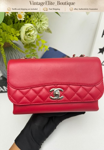 Chanel Classic Flap Small Red Leather Silver HW Shoulder Bag Preowned Authentic