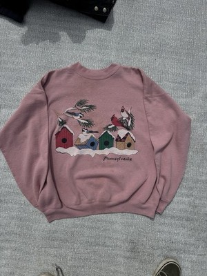 Pelican Vintage pink Sweatshirt L Crewneck Bird Animal Nature Art 90s
