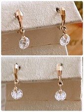 Solid 14K Gold CZ Drop Earrings, K14 Signed