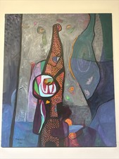 ABSTRACT PAINTING PHILIP NORTH CUBIST CUBISM FIGURES ORIGINAL LARGE 36 INCHES