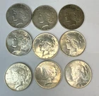 Lot of 9 Mixed Date Peace Silver Dollar - 90% Silver-Jr