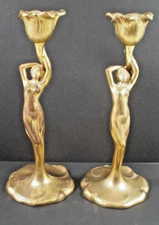 Pair of Antique Weidlich Brothers WB MFG Art Nouveau FigureCandle Sticks Holders