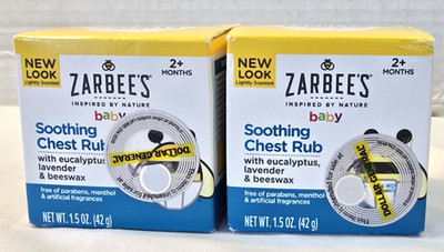 2X Zarbee's Baby Soothing Chest Rub -Eucalyptus Lavender Beeswax 1.5oz exp 10/27