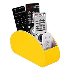 Remote Control Holders Organizer Box with 5 Compartment PU Leather S Yellow
