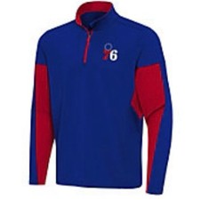 Men's Antigua Blue and Red Philadelphia 76ers Quarter-Zip Pull Over Size XL