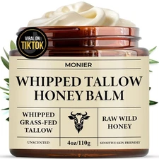 Whipped Beef Tallow for Skin, Tallow and Honey Balm for Face, Moist... Fast Ship