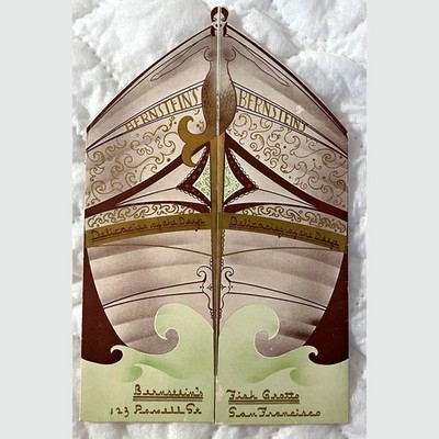 San Francisco CA c.1930s BERNSTEIN'S FISH GROTTO Restaurant Folding Die-Cut Menu