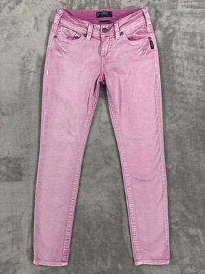 Silver Suki Skinny Jeans Womens W27 L31 Pink Curvy Stretch Mid Rise Barbiecore