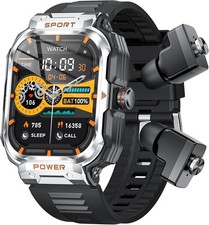 2-IN-1 Outdoor Rugged Sport Smart Watch With Earbuds For Men Call Receive/Dial 