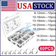 60x Adjustable Hose Clamps 8 Sizes Worm Gear Stainless Steel Clamp Assortment