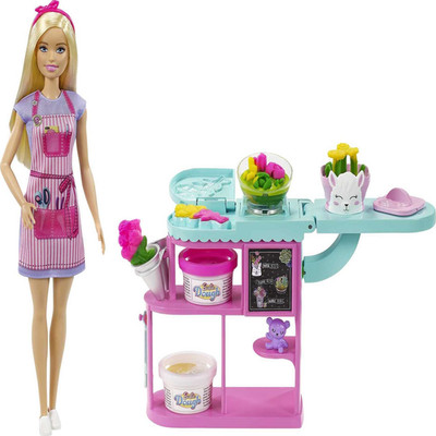 Barbie Florist Doll Playset Flower-Making Station Molds 3 Dough Colors