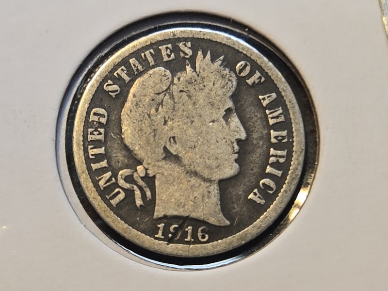 1916 S San Francisco BARBER 90% SILVER DIME 10C COIN
