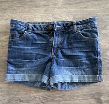 Cherokee Girls Bermuda Denim Shorts Blue Medium Wash Cuffed Pockets Zip 14-16