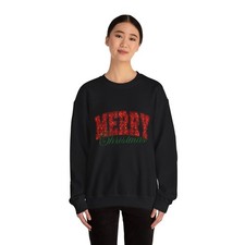 Glittery Merry Christmas Sweatshirt  Crewneck Holiday Sweater Unisex