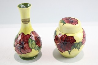 Moorcroft Hibiscus Pattern Vases Yellow C. 1936 11cm & 16.5cm