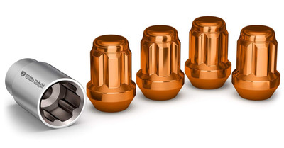4 Pack Orange M12x1.5 Thread Size Acorn Wheel Lock (Random Lock Pattern) 12x1.5