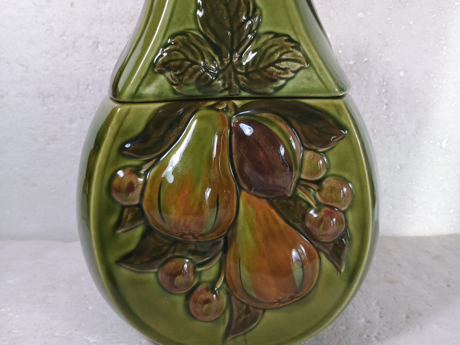 Los Angeles Pottery Cookie Jar 11 Green Pear Shaped 12" Vintage 1960's Or 70's 