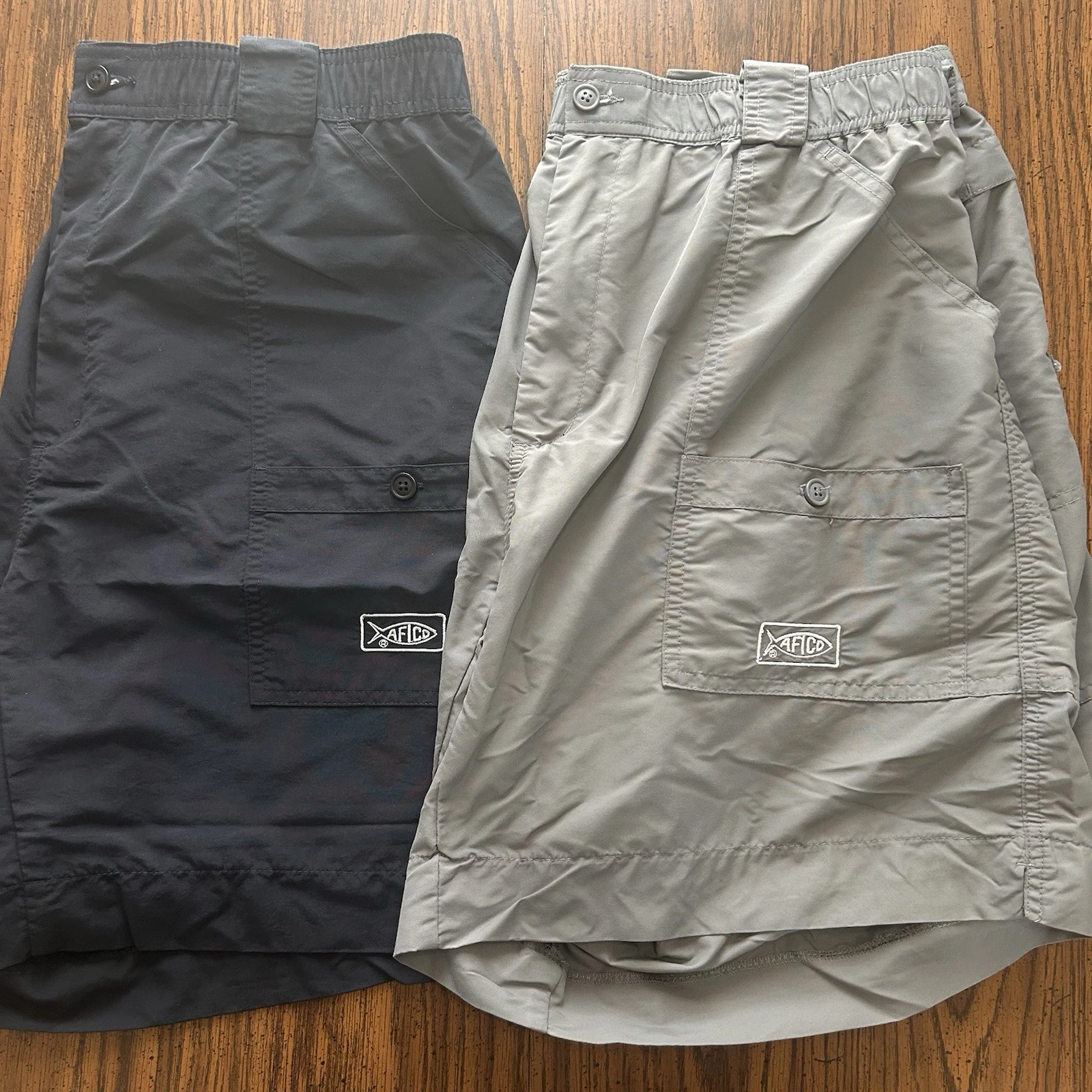 Lot 2 Pair AFTCO Water Fishing Shorts Nylon Outdoor Mens 40 X 8” Gray Navy 77697