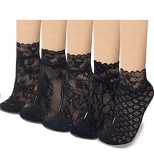 5 Pairs Lace Ankle Socks For Women Ruffle Frilly Fishnet Mesh Ankle Socks