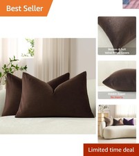 Lumbar Pillow Covers 12x20 Chocolate Brown: Pack of 2 Cozy Soft Velvet Rectan...