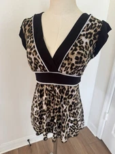 Speechless Y2K Babydoll Empire Waist Leopard Print Sleeveless Tie Back Top Sz S