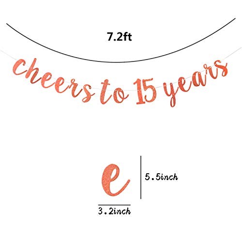 Rose Gold Glitter Cheers to 15 Years Banner, Happy 15th Birthday Bunting - Picture 6 of 7