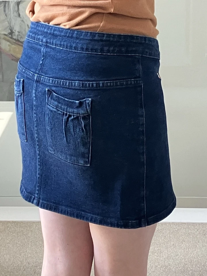 Mini Falda Denim Paul Frank Vintage Azul Oscuro Hecha en EE. UU. Cintura 31" Foto 4 de 4