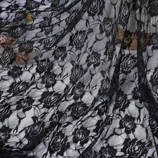1 Yard Rose Floral Lace Fabric Stretch DIY Sewing Craft 150cm White Black