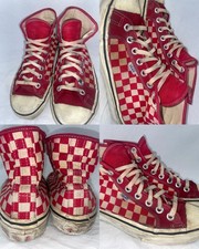 VTG 80S MENS 8.5 STYLE 24 RED WHITE CHECKERED VANS SKATEBOARD SHOES SNEAKERS