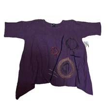 Zumi Tunic Top Purple Womens 3XL Gauze Cotton Abstract Lagenlook Artsy Geometric