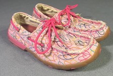 Twisted X Driving Moc Pink Hearts Womens 8M Pink Canvas Travel Rodeo READ