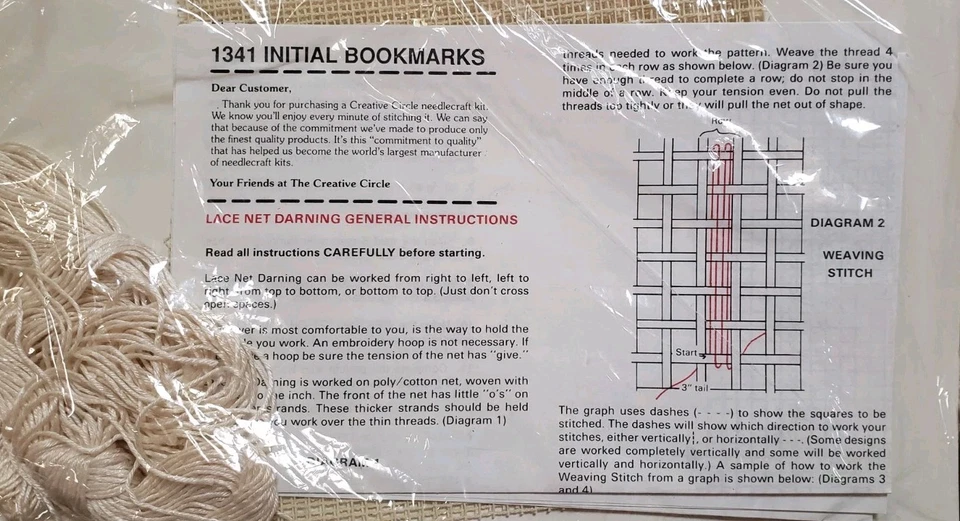 Vintage The Creative Circle Lace Net Darning Kit 1341 Initial Bookmarks - Image 4 of 4