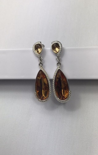 Vintage NRT Silver Tone Citrine Dangle Drop Earrings Elegant Costume VTG EUC - Bild 4 von 16