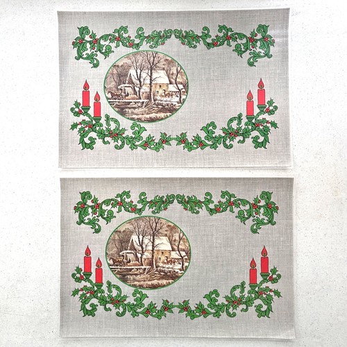 Vintage 1973 Currier Ives Winter Christmas Reversible Placemats Original Box - Picture 3 of 10