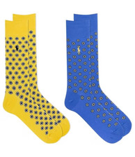 NWT Polo Ralph Lauren 2 PAIRS Trouser Socks YELLOW/BLUE FOULARD GEO Men's 10-13