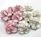 1-1/2" or 3.75 cm White + Baby Pink Paper Flower Wedding Scrapbook Rose R21/2+15