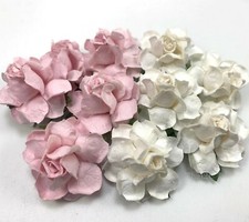 1-1/2" or 3.75 cm White  Baby Pink Paper Flower Wedding Scrapbook Rose R21/2 15