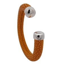 8 mm Pipe Leather Safran 925 Silver Yellow Rhodium