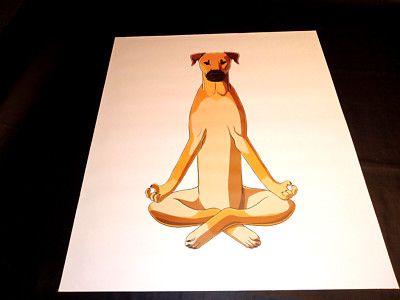 meditating zen yoga dog art print litho poster size 22'' x 26'' relaxing