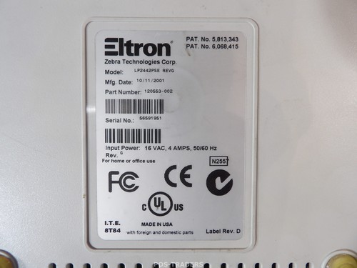 Eltron LP2442PSE Thermal Barcode Label Printer Serial - BAD POWER CONNECTION - Afbeelding 7 van 7