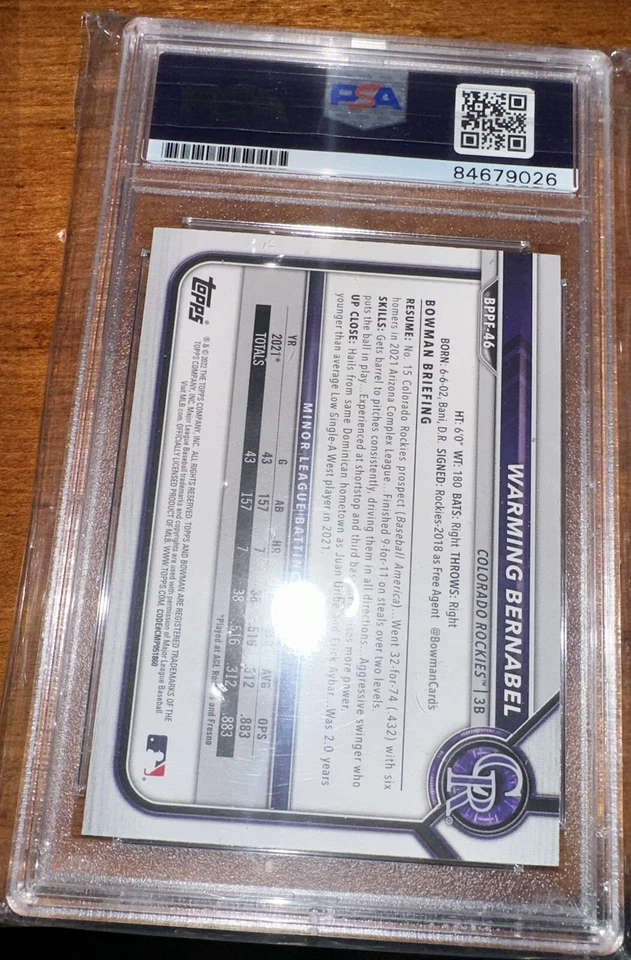 2022 Bowman First Edition Blue /150 Warming Bernabel Auto PSA/DNA Mint 9 Rockies - Image 2 of 2