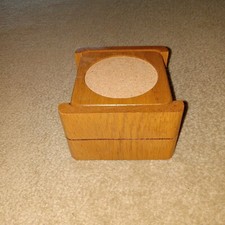 6 Vintage Contemporary Modern Cocktail Wood and Cork Coasters Wooden Box Holder