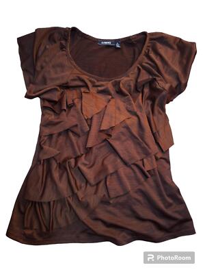 NWOT ELEMENTZ  SILKY CHESTNUT BROWN LAYERED RUFFLE BLOUSE