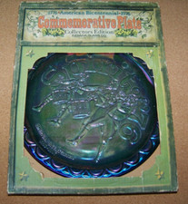 Blue Carnival Glass 8" Spirit of '76 Commemorative Plate Indiana Glass 7/23MRY
