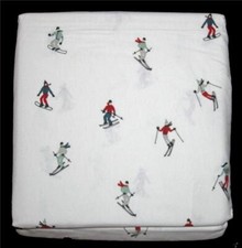 Eddie Bauer Skiers on White 4-Pc QUEEN Cotton Flannel Sheet Set NIP