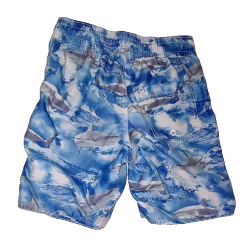 OLD NAVY Boy Boardshort Swim Trunks Size 6/7 Shark print Blue Drawstring - Picture 2 of 8