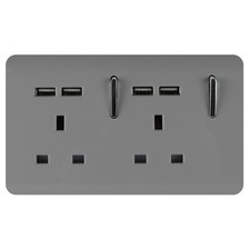 USB Plug Socket 2 Gang 13 Amp Screwless Designer Decorative Modern Trendi Switch