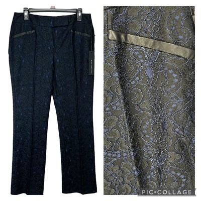 Chico's Black Label Pants Size 0.5 Women's 6 Small Trouser Black Blue Lace NEW